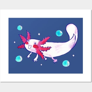 Sparkly Bubbly Watercolor Axolotl Posters and Art